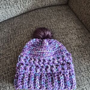Cozy Purple ladies Crochet Beanie with Pom Pom